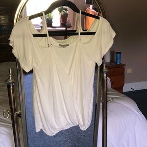 white open shoulder blouse